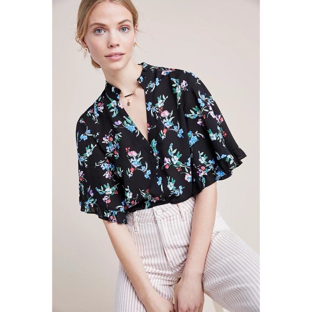 Maeve Aveiro Flutter Sleeved Button Down Top